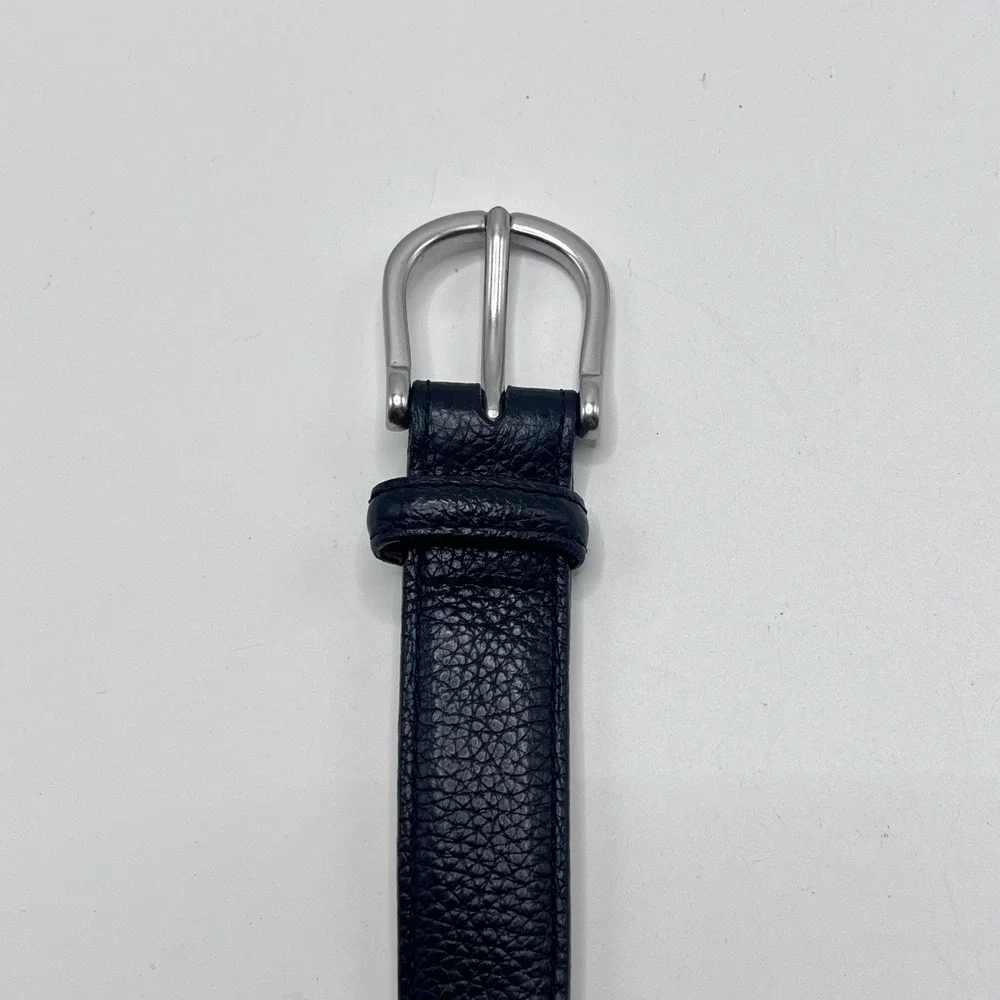 LL Bean Mens Black Full Grain Leather Belt Silver Buckle Made in USA 2X 272026